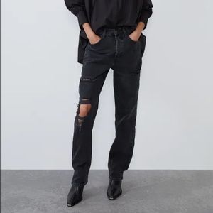 Zara black ripped boyfriend jeans